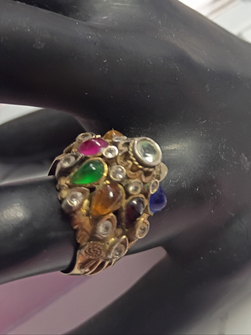 ❤️14K 60s TAI PRINCESS MULTI STONE & DIAMONDS PAGODA RING SZ 6